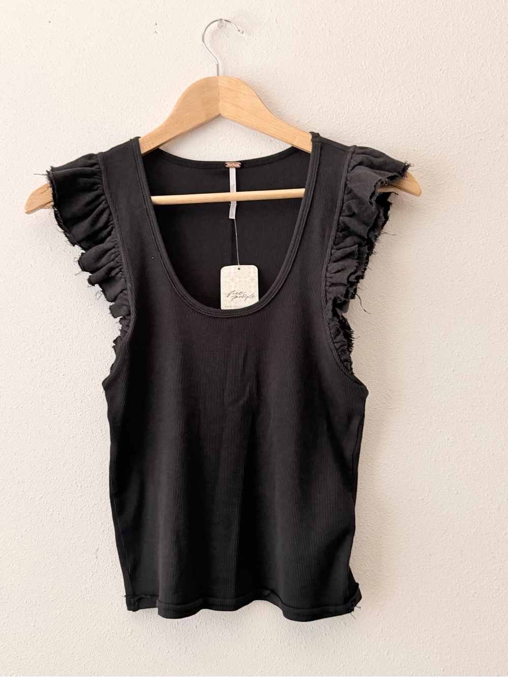NEW Free People Black Ruffle Sleeve Tank
